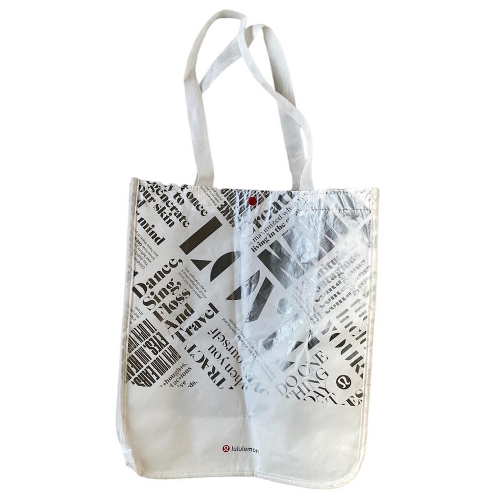 LULULEMON Reusable Tote Bag Gray/White Word Graphics